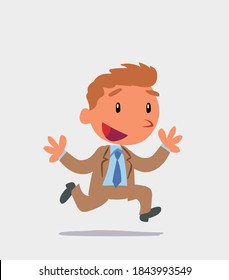 cartoon character of businessman running happily