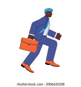 Cartoon character of businessman rushing on business, flat vector illustration isolated on white background. Manager or office worker in a business suit hurries to work.