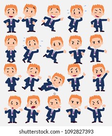 Cartoon character businessman. Set with different postures, attitudes and poses, doing different activities in isolated vector illustrations.