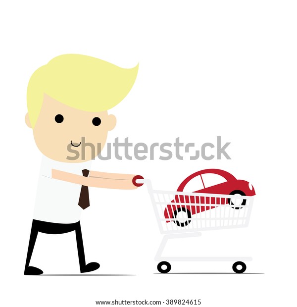 Cartoon\
character, Businessman shopping cart and\
car