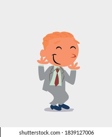 cartoon character of businessman shrinks somewhat shy