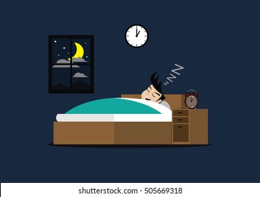 Cartoon character, Businessman sleeping on the bed., vector eps10