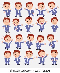 Cartoon character businessman in smart casual style. Set with different postures, attitudes and poses, doing different activities in isolated vector illustrations.