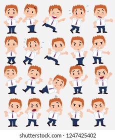 Cartoon character businessman in smart casual style. Set with different postures, attitudes and poses, doing different activities in isolated vector illustrations.