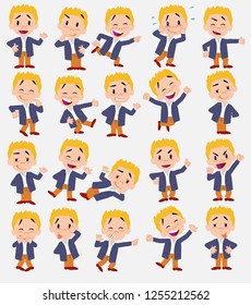 Cartoon character businessman in smart casual style. Set with different postures, attitudes and poses, always in positive attitude, doing different activities in vector vector illustrations.