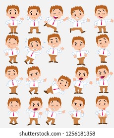 Cartoon character businessman in smart casual style. Set with different postures, attitudes and poses, doing different activities in isolated vector illustrations.