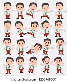 Cartoon character businessman in smart casual style. Set with different postures, attitudes and poses, doing different activities in isolated vector illustrations.
