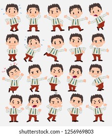 Cartoon character businessman in smart casual style. Set with different postures, attitudes and poses, always in negative attitude, doing different activities in vector vector illustrations.