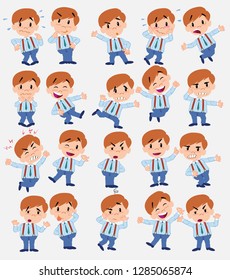 Cartoon character businessman in smart casual style. Set with different postures, attitudes and poses, doing different activities in isolated vector illustrations.