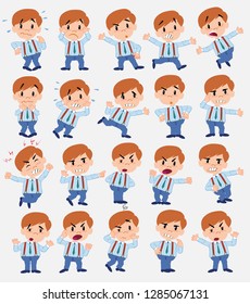 Cartoon character businessman in smart casual style. Set with different postures, attitudes and poses, always in negative attitude, doing different activities in vector vector illustrations.