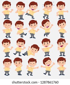 Cartoon character businessman in smart casual style. Set with different postures, attitudes and poses, always in positive attitude, doing different activities in vector vector illustrations.