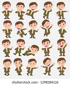 Cartoon character businessman in smart casual style. Set with different postures, attitudes and poses, always in positive attitude, doing different activities in vector vector illustrations.