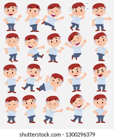 Cartoon character businessman in smart casual style. Set with different postures, attitudes and poses, always in positive attitude, doing different activities in vector vector illustrations.