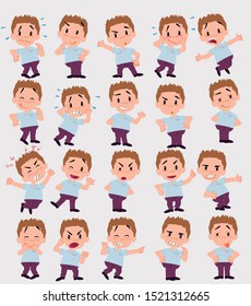 Cartoon character businessman in smart casual style. Set with different postures, attitudes and poses, doing different activities in isolated vector illustrations.