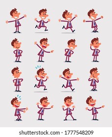 Cartoon character businessman in smart casual style. Set with different postures, attitudes and poses, doing different activities in isolated vector illustrations.