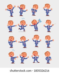 Cartoon character businessman in smart casual style. Set with different postures, attitudes and poses, doing different activities in isolated vector illustrations.