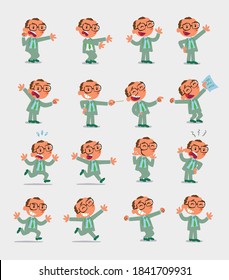 Cartoon character businessman in smart casual style. Set with different postures, attitudes and poses, doing different activities in isolated vector illustrations.