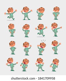 Cartoon character businessman in smart casual style. Set with different postures, attitudes and poses, doing different activities in isolated vector illustrations.
