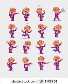 Cartoon character businessman in smart casual style. Set with different postures, attitudes and poses, doing different activities in isolated vector illustrations.
