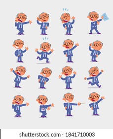 Cartoon character businessman in smart casual style. Set with different postures, attitudes and poses, doing different activities in isolated vector illustrations.