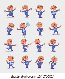 Cartoon character businessman in smart casual style. Set with different postures, attitudes and poses, doing different activities in isolated vector illustrations.