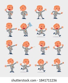 Cartoon character businessman in smart casual style. Set with different postures, attitudes and poses, doing different activities in isolated vector illustrations.