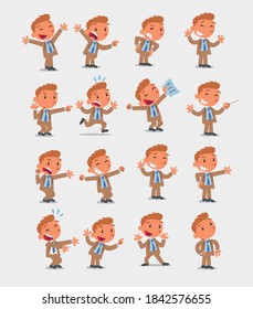 Cartoon character businessman in smart casual style. Set with different postures, attitudes and poses, doing different activities in isolated vector illustrations.