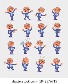 Cartoon character businessman in smart casual style. Set with different postures, attitudes and poses, doing different activities in isolated vector illustrations.