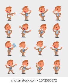 Cartoon character businessman in smart casual style. Set with different postures, attitudes and poses, doing different activities in isolated vector illustrations.