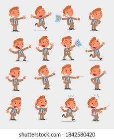 Cartoon character businessman in smart casual style. Set with different postures, attitudes and poses, doing different activities in isolated vector illustrations.