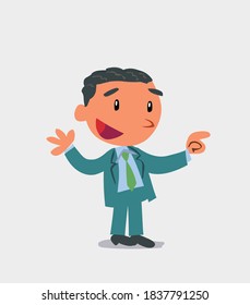 personaje de caricatura de un empresario sonriendo mientras señala