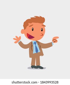 cartoon character of businessman smiling while pointing