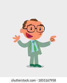 cartoon character of businessman smiling while pointing
