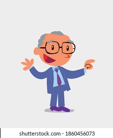 cartoon character of businessman smiling while pointing