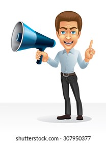 Cartoon character - businessman with speaker 