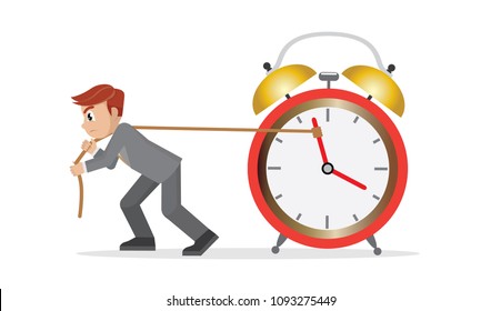 Cartoon character, Businessman trying to slow down and stop time.,vector eps10