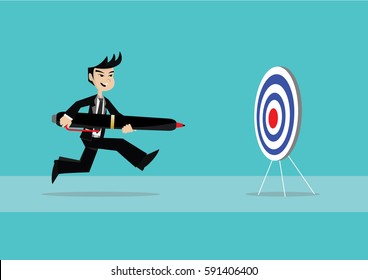 Cartoon character, Businessman use pen go to targeted., vector eps10