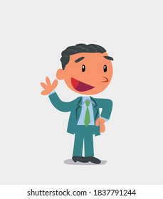 cartoon character of businessman waving happily