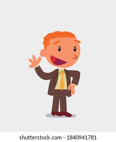 cartoon character of businessman waving happily