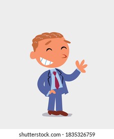 cartoon character of businessman waving informally while laughing