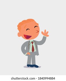 cartoon character of businessman waving informally while smiling