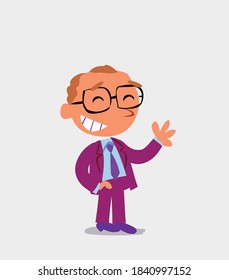 cartoon character of businessman waving informally while laughing