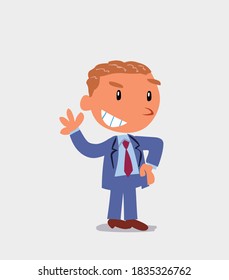 cartoon character of businessman waving while smiling