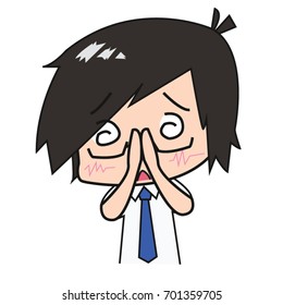 Cartoon Character Businessman wear glasses feel dizzy, Healthcare concept. Isolated on White Background.