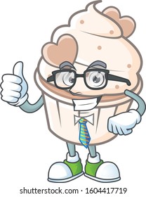 cartoon character of Businessman white cream love cupcake wearing glasses
