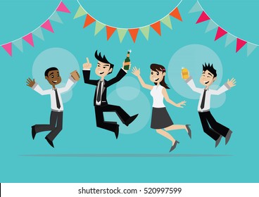 Cartoon character, Businessman And Woman Fun In Party., vector eps10