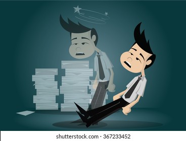 Cartoon character Businessman work hard and feel dizzy unconscious, vector eps10