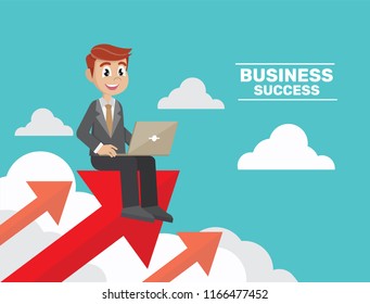 Cartoon character, Businessman working with computer laptop on the arrow., vector eps10