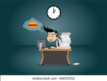 Cartoon character, Businessmen doesn't work because is hungry., vector eps10