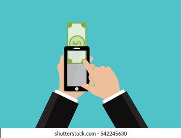 Cartoon character, Businessmen make money through smart phones., vector eps10
